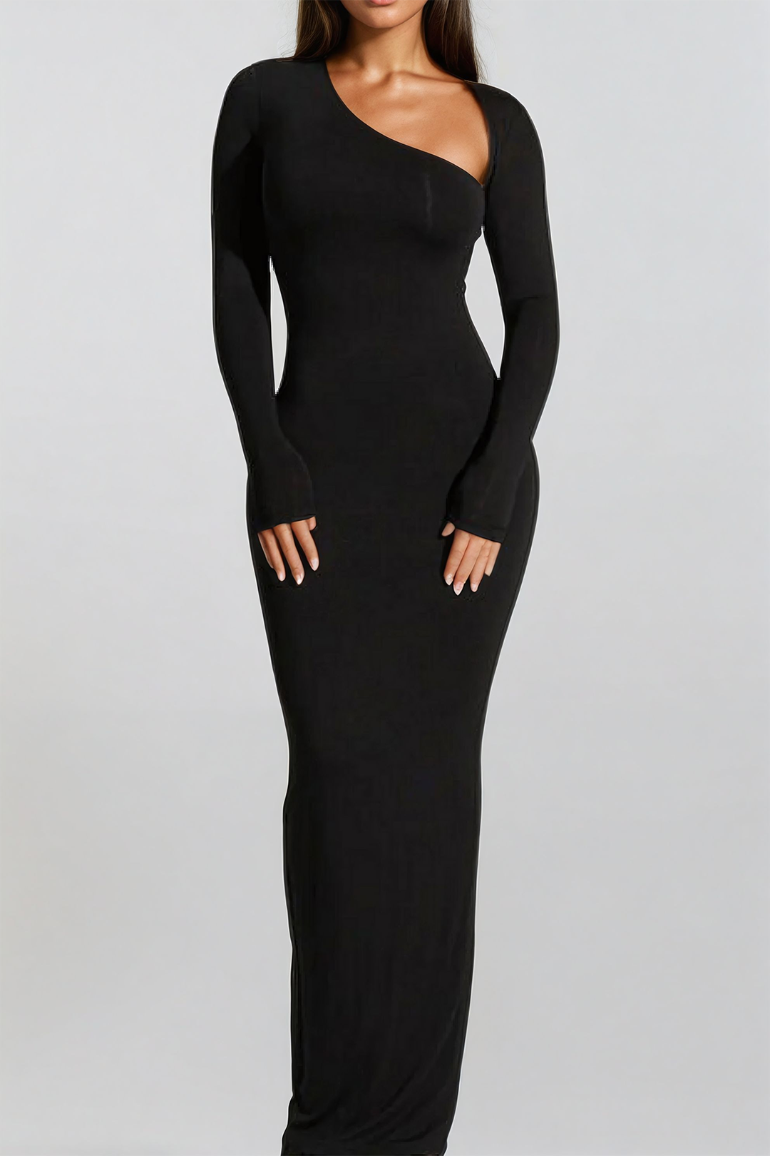 Asymmetrical neck slit maxi dress