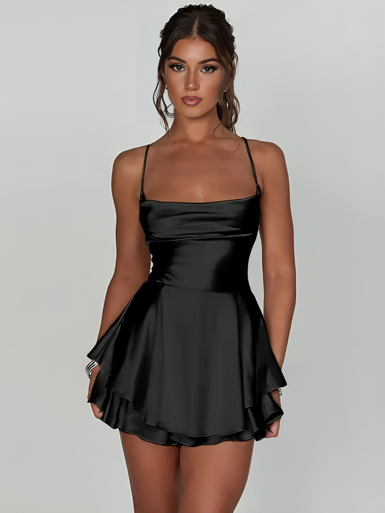 Snatched satin lace up mini dress