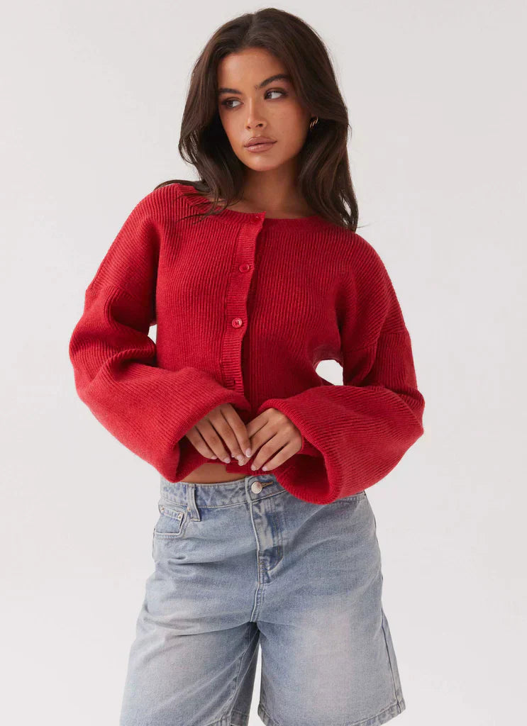 Red cardigan