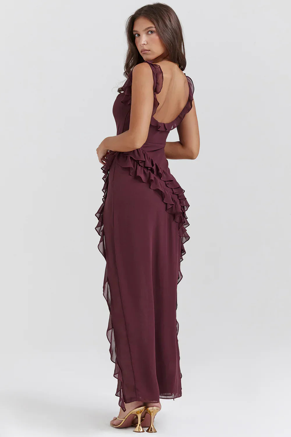 Ruffled elegance bodycon ruched maxi dress