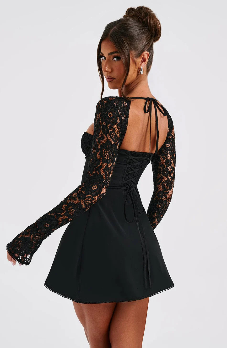 Satin lace sleeve dress