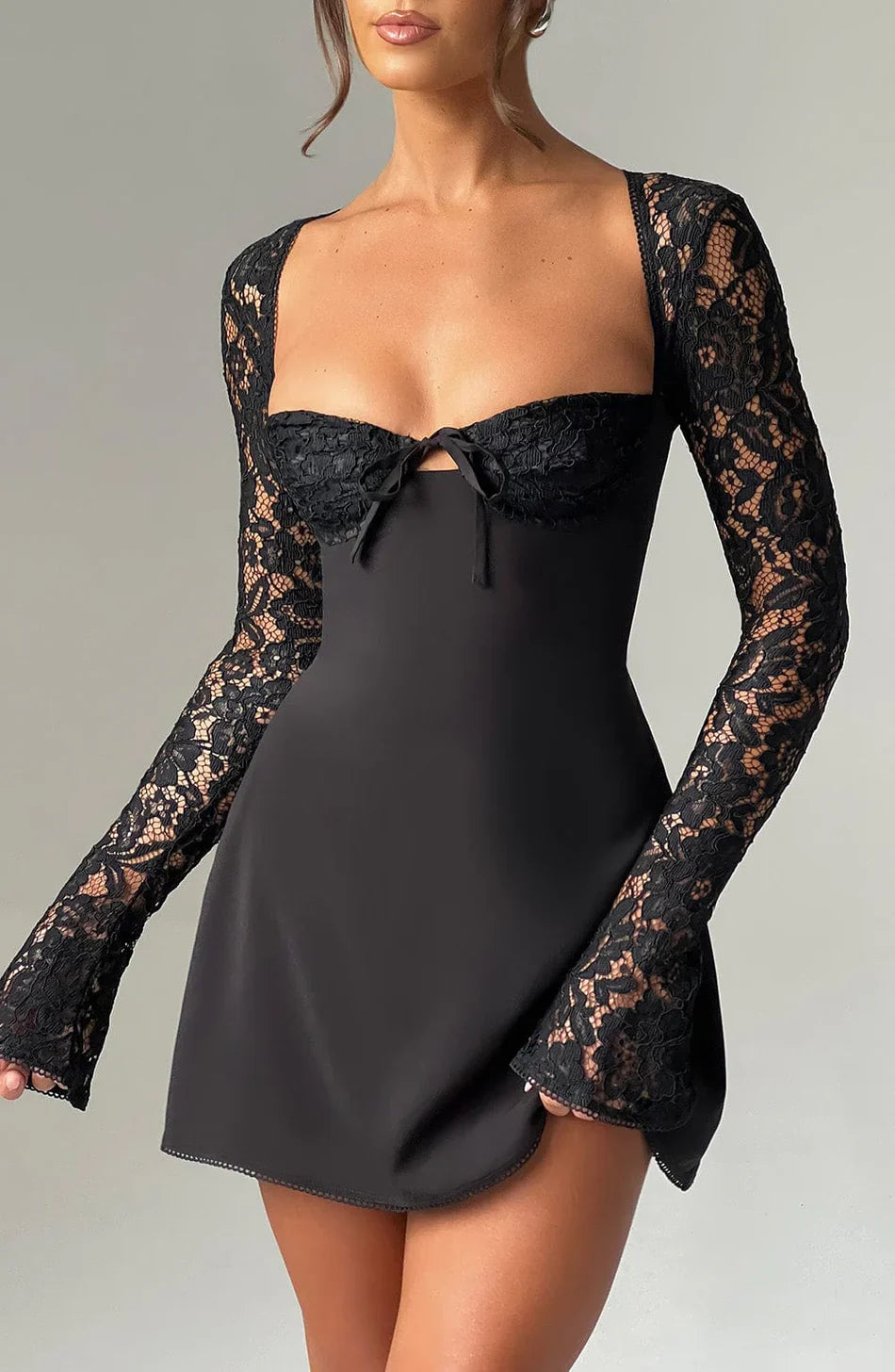 Satin lace sleeve dress